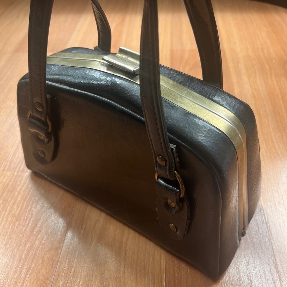 Vintage small black‎ handbag top handle purse